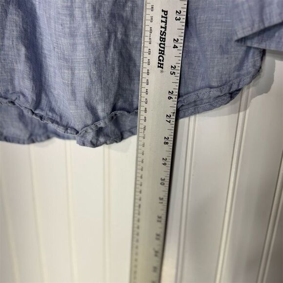 Cynthia Rowley 1X 100% Linen Chambray Blue Tunic Shirt Top Boho Beachy Preppy - Picture 5 of 7